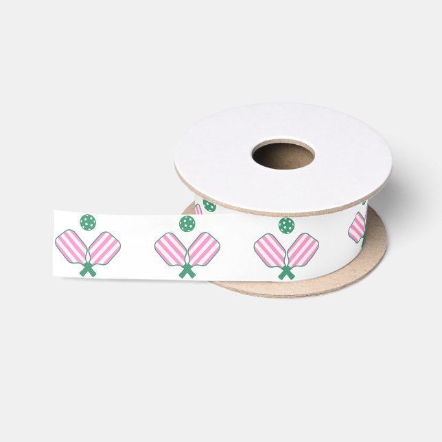 Pink and Green Pickleball  Satin Ribbon (Spool)