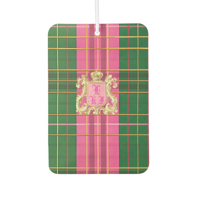 Pink and Green Plaid  Air Freshener (Front)
