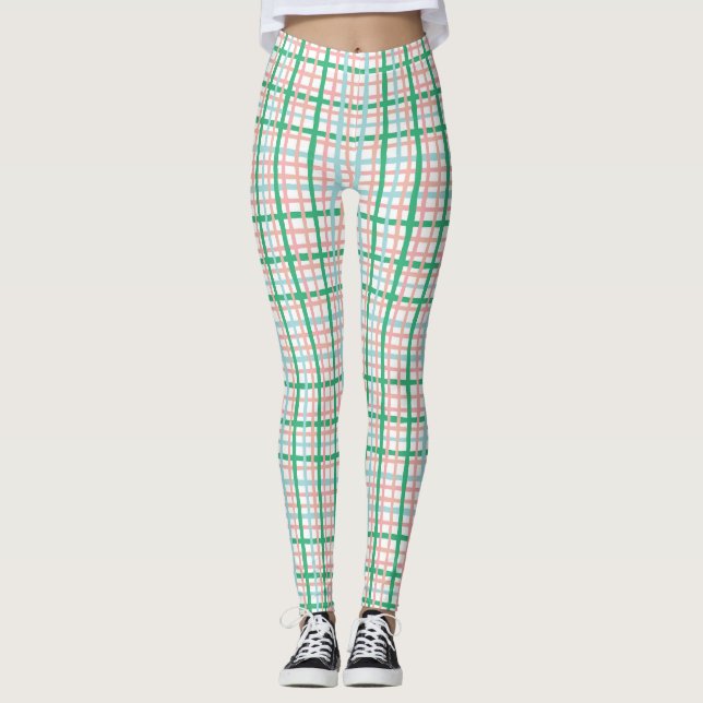 Pink and Green Plaid  Leggings (Front)