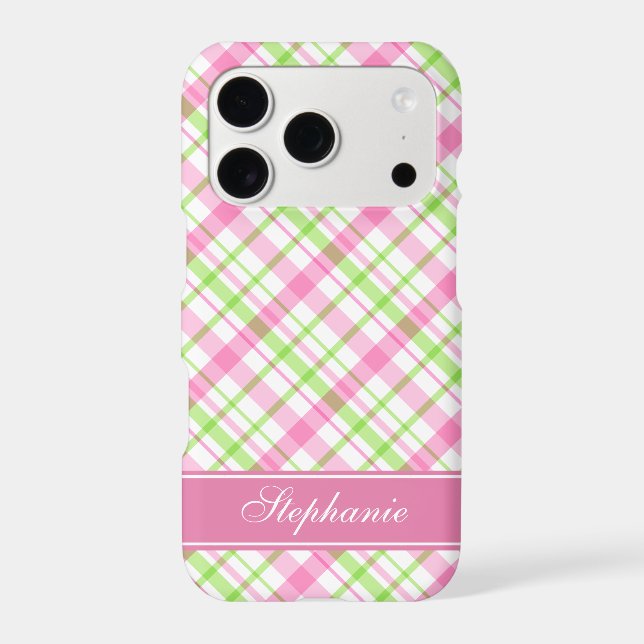 Pink and Green Plaid Pattern Iphone Case (Back)
