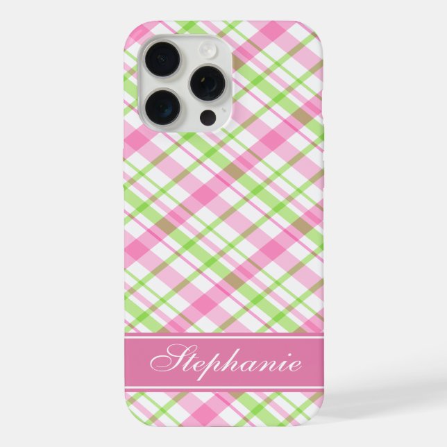 Pink and Green Plaid Pattern Iphone Case (Back)