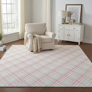 Pink and Green Plaid Pattern Rug