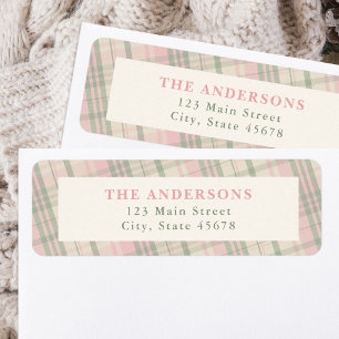 Pink and Green Plaid Return Address Label