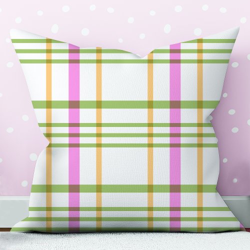 Pink and Green Plaid Summer Throw Pillow