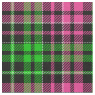 Pink and Green Plaid Tartan Black  Fabric
