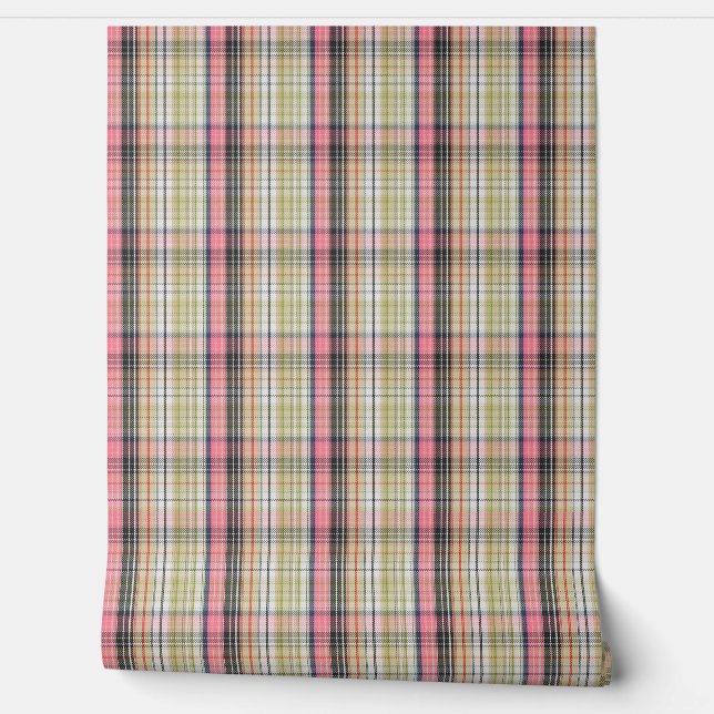 Pink and green plaid wallpaper  (Unrolling)