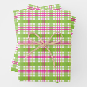 Pink and Green Plaid Wrapping Paper Sheets