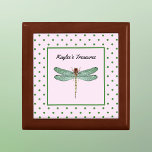 Pink and Green Polka Dot and Dragonfly Monogram Gift Box<br><div class="desc">This design features a beautiful green and bronze dragonfly with your or your recipient's name (or other text you'd like) in soft black on a pink background. The design is bordered by fresh green polka-dots on a green background.</div>