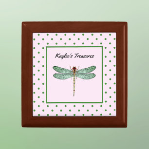 Pink and Green Polka Dot and Dragonfly Monogram Gift Box