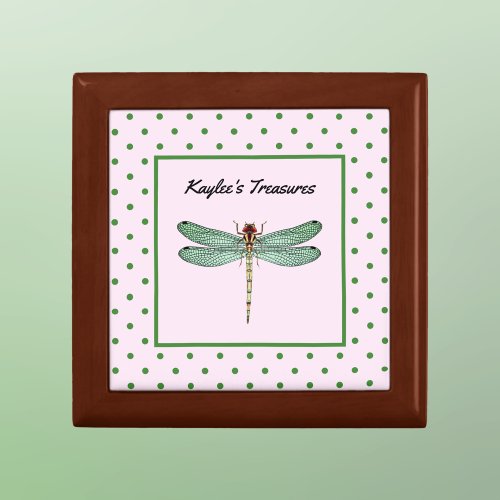 Pink and Green Polka Dot and Dragonfly Monogram Gift Box