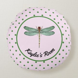 Pink and Green Polka Dot and Dragonfly Monogram