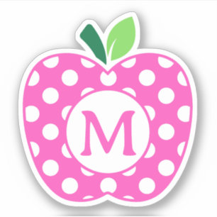 Pink and Green Polka Dot Apple Monogram Sticker