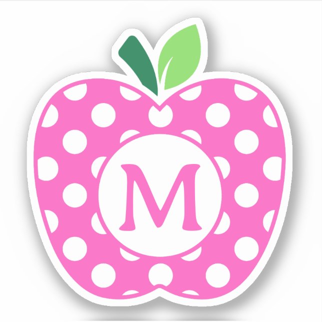 Pink and Green Polka Dot Apple Monogram Sticker (Front)