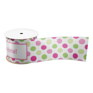Pink And Green Polka Dot Birthday Gift Pattern Satin Ribbon