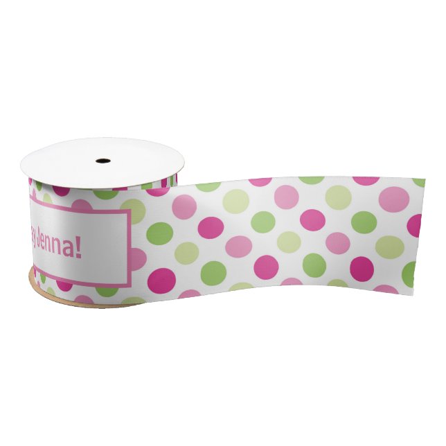 Pink And Green Polka Dot Birthday Gift Pattern Satin Ribbon (Spool)