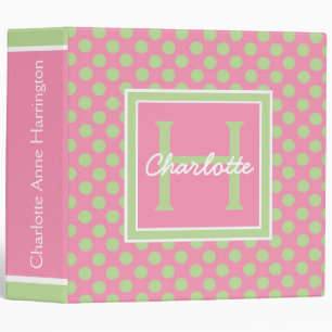 Pink and Green Polka Dot Monogram Baby 3 Ring Binder