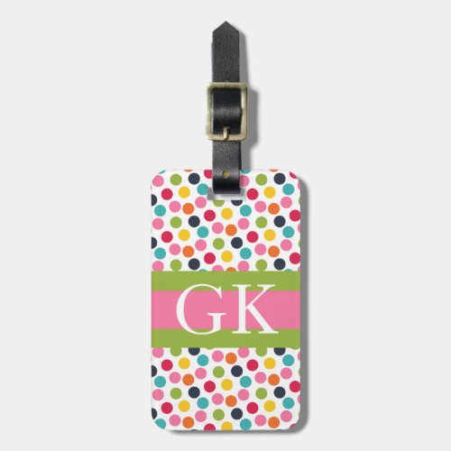 Pink and Green Polka Dot Monogram Luggage Tag