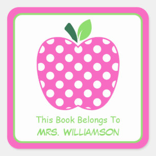 Pink and Green Polka Dot Teacher's Apple Bookplate