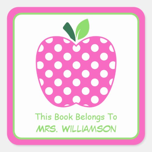 Pink and Green Polka Dot Teacher's Apple Bookplate