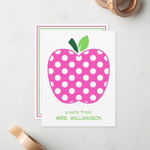 Pink and Green Polka Dot Teacher's Apple Note Card