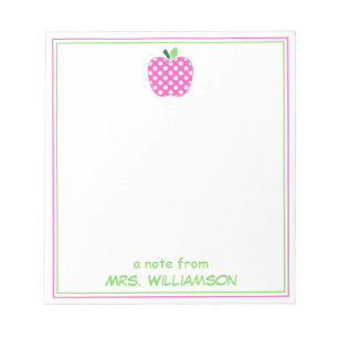 Pink and Green Polka Dot Teacher's Apple Notepad
