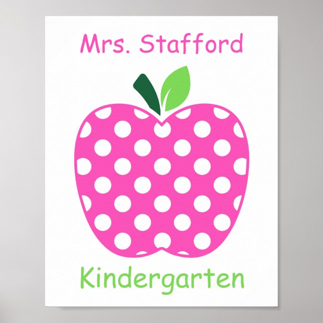 Pink and Green Polka Dot Teacher's Apple Poster (Front)
