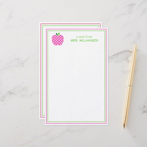 Pink and Green Polka Dot Teacher's Apple Stationery