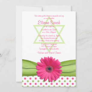 Pink and Green Polka Dots Bat Mitzvah Invitation