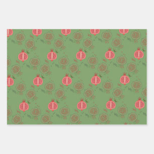 Pink and Green Pomegranates Wrapping Paper Sheets