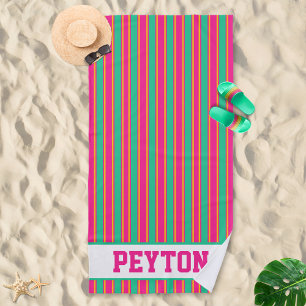 Pink and Green Preppy Aesthetic Beach Towel