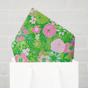 Pink and Green Preppy Palm Beach Floral Tissue Paper