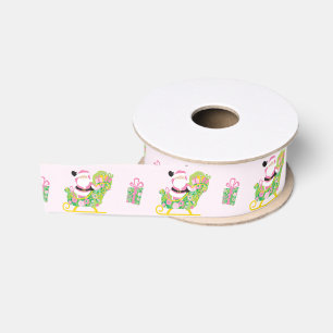 Pink and Green Preppy Palm Beach Santa Claus Grosgrain Ribbon