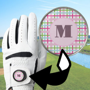 Pink and green preppy plaid custom monogram ladies golf glove