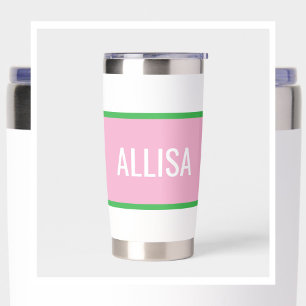 Pink and Green Preppy Stripe Bridesmaid Insulated Tumbler