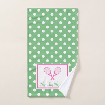 Pink And Green Preppy Tennis Hand Towel by NoteworthyPrintables at Zazzle
