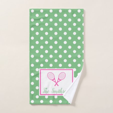 Pink And Green Preppy Tennis Hand Towel