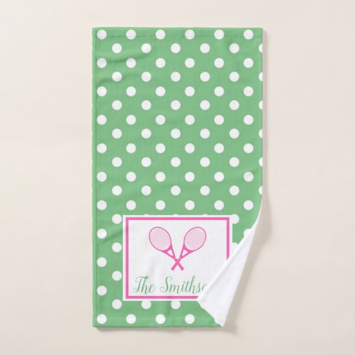 Pink and Green Preppy Tennis Hand Towel