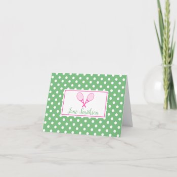 Pink And Green Preppy Tennis Note Card by NoteworthyPrintables at Zazzle