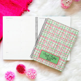 Pink and Green Preppy Yearly Planner Hardcover