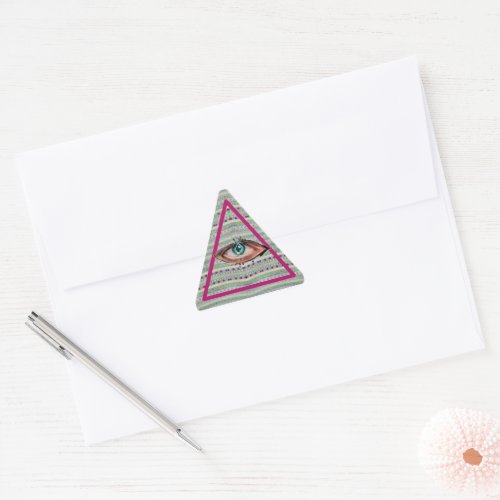 Pink and Green Pretty Eye Hearts Triangle Triangle Sticker