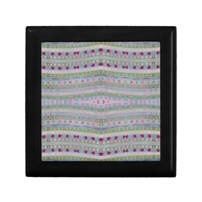 Pink and Green Pretty Hearts Pattern Jewelry Box (Front)