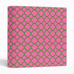 Pink and Green Quatrefoil 3 Ring Binder