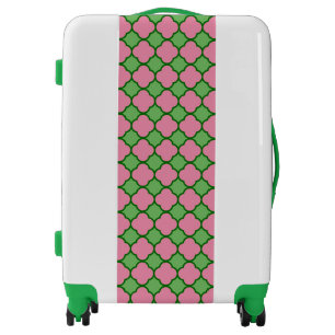 Pink and Green Quatrefoil Luggage
