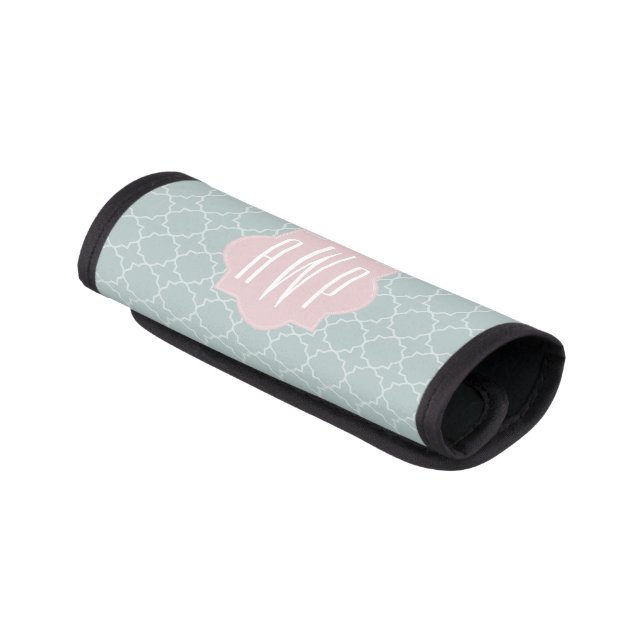 Pink and Green Quatrefoil Monogram Luggage Handle Wrap (Angled)