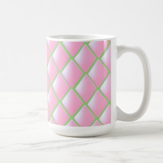 Pink and Green Quilted Diamonds Coffee Mug (Right)