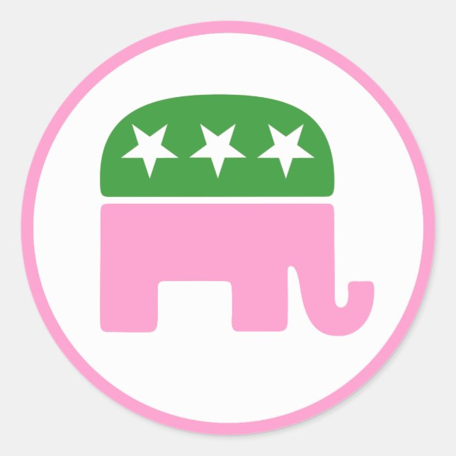 Pink and Green Republican Elephant Classic Round Sticker (Front)