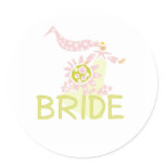 Pink and Green Retro Bride Classic Round Sticker