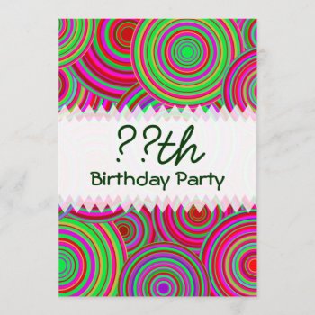 Pink And Green Retro Circles Birthday Invitation by hippygiftshop at Zazzle