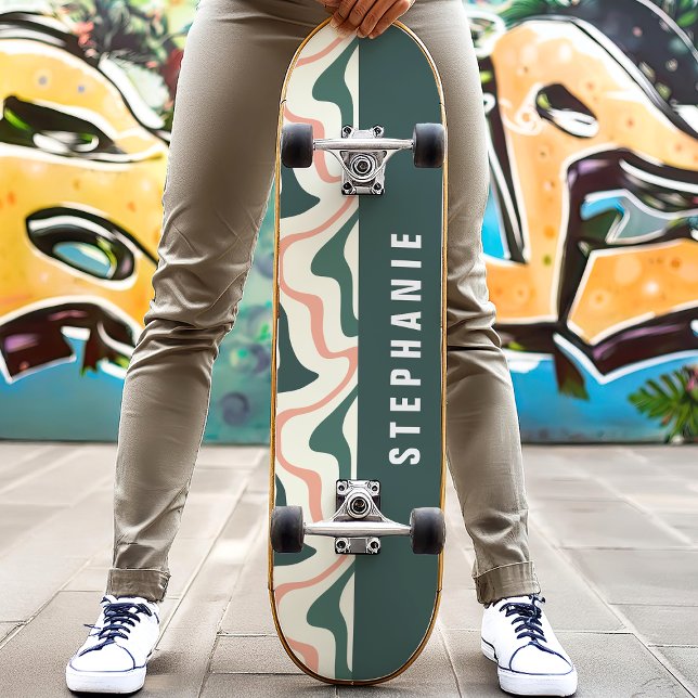 Pink And Green Retro Modern Abstract Marble Swirl Skateboard (Creator Uploaded)