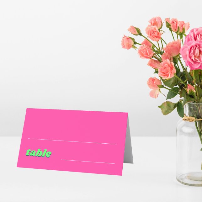 Pink and Green Retro Wedding Place Card (Creator Uploaded)